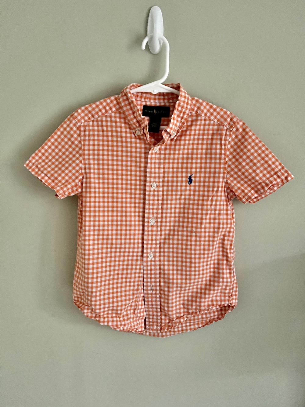 Ralph Lauren boys orange and white gingham button-down shirt